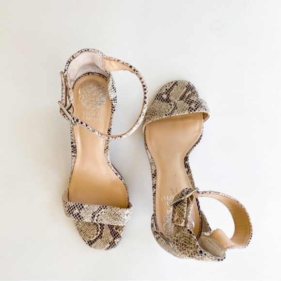 Vince Camuto Snake Animal Print Leather Heels Sandal Square Ankle Buckle Strap 8 - Picture 10 of 12